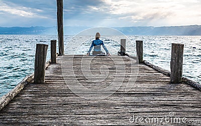 Rest from busy day on the dock - Ohrid lake detail landscape view Stock Photo