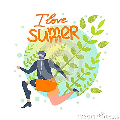 Rest For Disabled Person, I Love Summer Cartoon. Vector Illustration