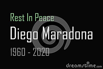 Rest in Peace Diego Maradona typography dark background vector design. Maradona was born in 1960 and died in 2020 Vector Illustration
