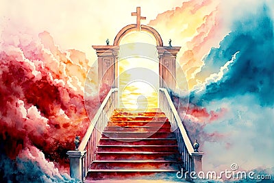 Rest and religion rainbow path to paradise by stairway to heaven Stock Photo