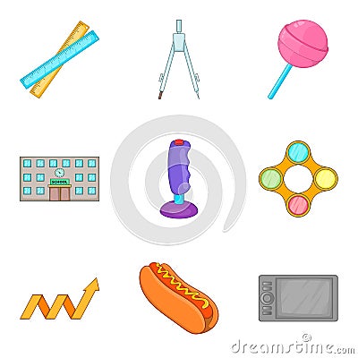 Rest for student icons set, cartoon style Vector Illustration