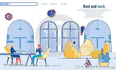 Rest and Work in Cozy Office with Sitting Area. Vector Illustration