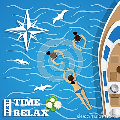 Rest on the yacht. Vector Illustration