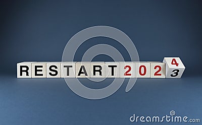 Restart 2023 - 2024. Cubes form the words Restart 2023 - 2024 Stock Photo