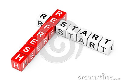 Restart and Refresh Sign as Crossword Cube Blocks. 3d Rendering Stock Photo