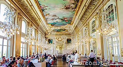 The restaurant with beautiful decoration inside musee d`orsay Editorial Stock Photo