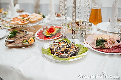 restaurant, beautifully served table with delicious food Stock Photo