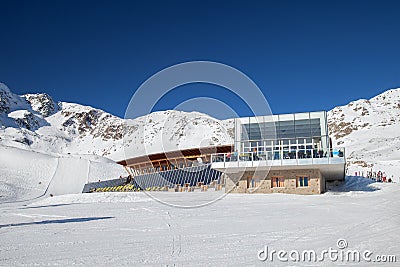 The restaurant with big sunny veranda at Serfaus ski region Editorial Stock Photo