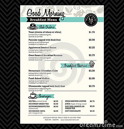 Restaurant Breakfast menu design Template layout Vector Illustration