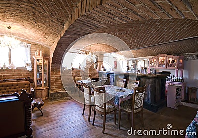 Restaurant in brick basement Stock Photo