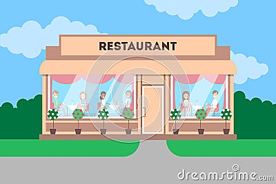 Restaurant building in the city. Cafe exterior Vector Illustration