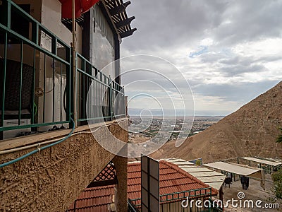 Restaurant at the cable car terminus at the Mount of Temptations, Jericho Editorial Stock Photo