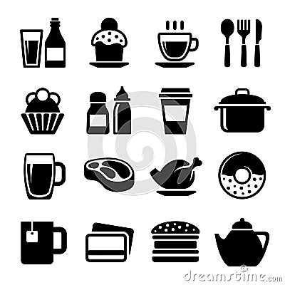 Restaurant and Cafe Food Drink Icon Set. Vector Vector Illustration