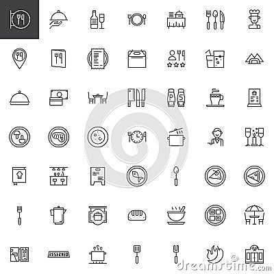 Restaurant cafe line icons set Vector Illustration