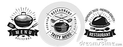 Restaurant, cafe logo or label. Emblems for menu design. Vector illustration Vector Illustration