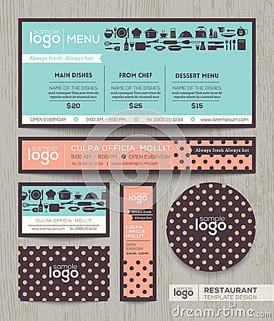Restaurant cafe menu design template with pastel polka dot pattern Vector Illustration