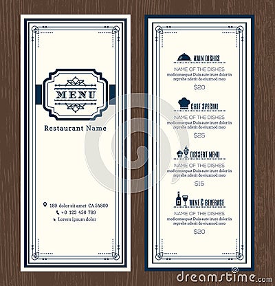 Restaurant or cafe menu design template with vintage retro style Vector Illustration