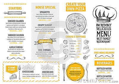 Restaurant cafe menu, template design. Food flyer. Vector Illustration