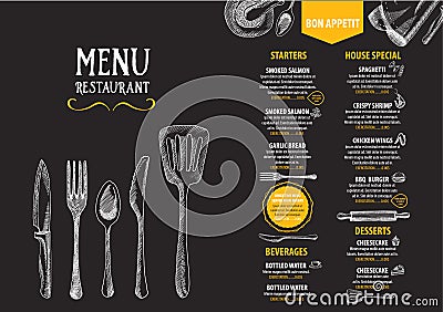 Restaurant cafe menu, template design. Food flyer. Vector Illustration