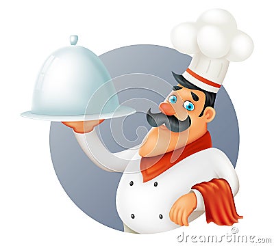 Restaurant chef cook serving food 3d cartoon mascot character design vector illustrator Vector Illustration