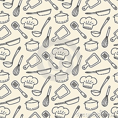 Restaurant Chef. Cute hand drawn seamless pattern. Vector illustration Vector Illustration