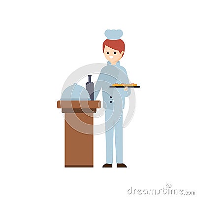 Restaurant Chief Preparing A Meal Hotel Themed Primitive Cartoon Illustration Vector Illustration