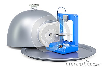 Restaurant cloche with 3D printer, 3D rendering Stock Photo