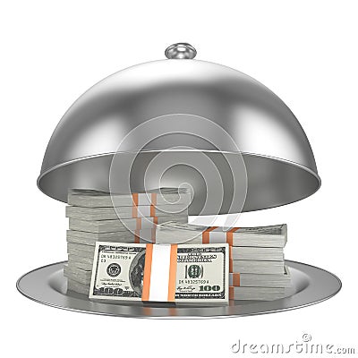 Restaurant cloche with dollars Stock Photo