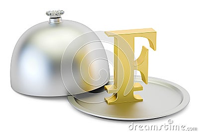 Restaurant cloche with gold franc symbol, 3D rendering Stock Photo