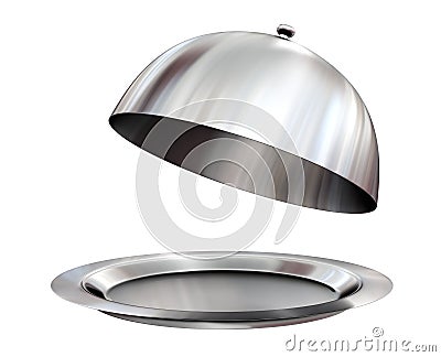 Restaurant cloche with open lid Stock Photo