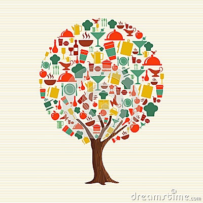 Restaurant cooking concept tree of food icons Vector Illustration