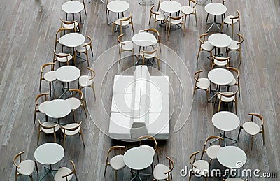 Restaurant, dining room with white tables and chairs Stock Photo