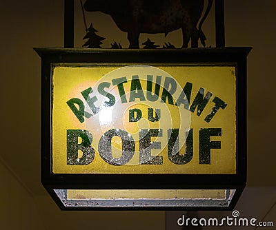 Restaurant du boeuf sign Editorial Stock Photo