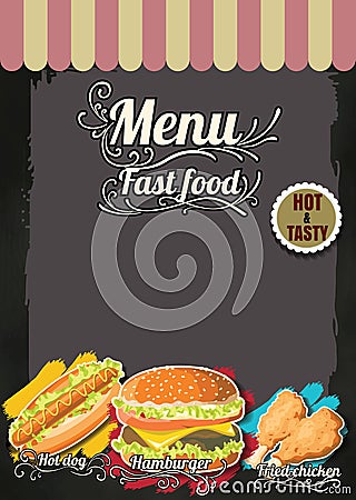 Restaurant Fast Foods menu on chalkboard vector format eps10 Vector Illustration