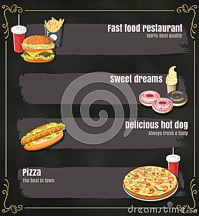 Restaurant Fast Foods menu on chalkboard vector format eps10 Stock Photo