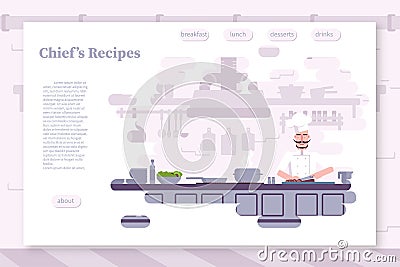 Restaurant flat color landing page vector template Vector Illustration