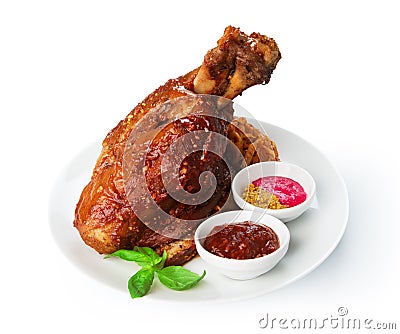 Restaurant food - beer braised roasted pork knuckle Stock Photo