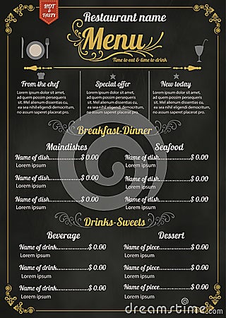 Restaurant Food Menu Design with Chalkboard Background Vector Illustration