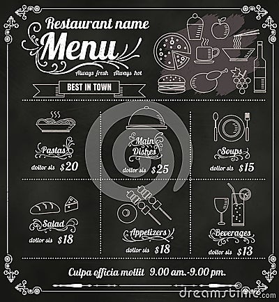 Restaurant Food Menu Design with Chalkboard Background vector format eps10 Vector Illustration