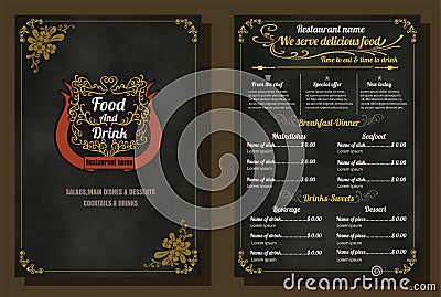 Restaurant Food Menu Vintage Design with Chalkboard Background v Vector Illustration