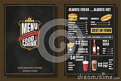 Restaurant Food Menu Vintage Design with Chalkboard Background v Vector Illustration