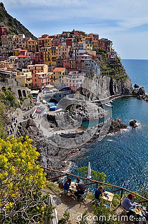 Restaurant with a great view in Manarolla, Cinque Terre, Italy Editorial Stock Photo