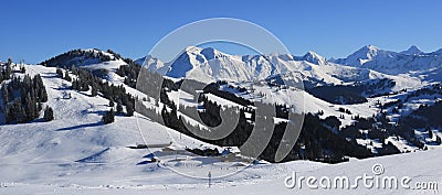 Restaurant Horneggli and ski slopes Stock Photo