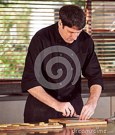 Restaurant hotel private chef preparing making canapes starters Stock Photo