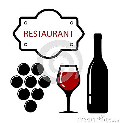 Restaurant icon with grapes and wine glass Stock Photo