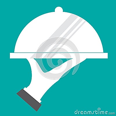 Restaurant icon with tray of plate in hand Vector Illustration