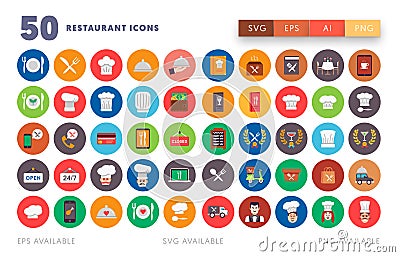 50 Restaurant Icons Vector Illustration