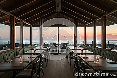 Restaurant interior captured during morning, tranquil atmosphere Stock Photo