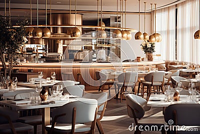 Restaurant interior in light colors, empty modern cafe Stock Photo