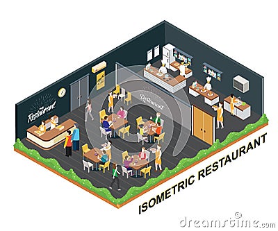 Restaurant Isometric Artwork Concept of people eating Stock Photo